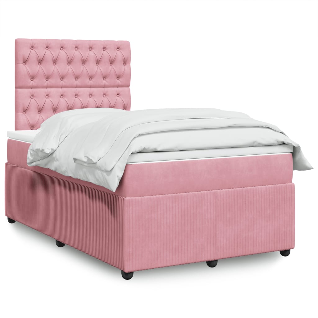 Cama boxspring com colchão 120x200 cm veludo rosa