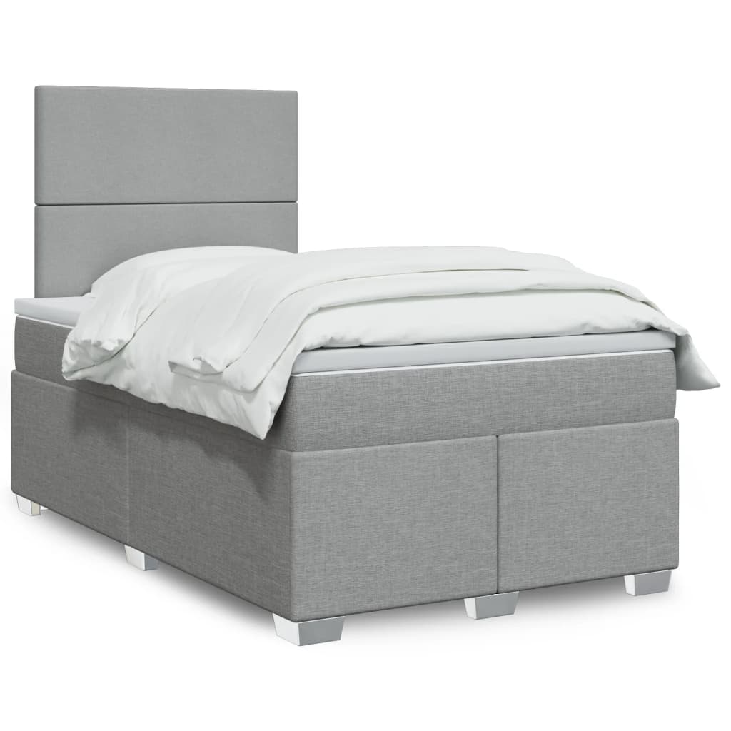 Cama boxspring com colchão 120x190 cm tecido cinzento-claro