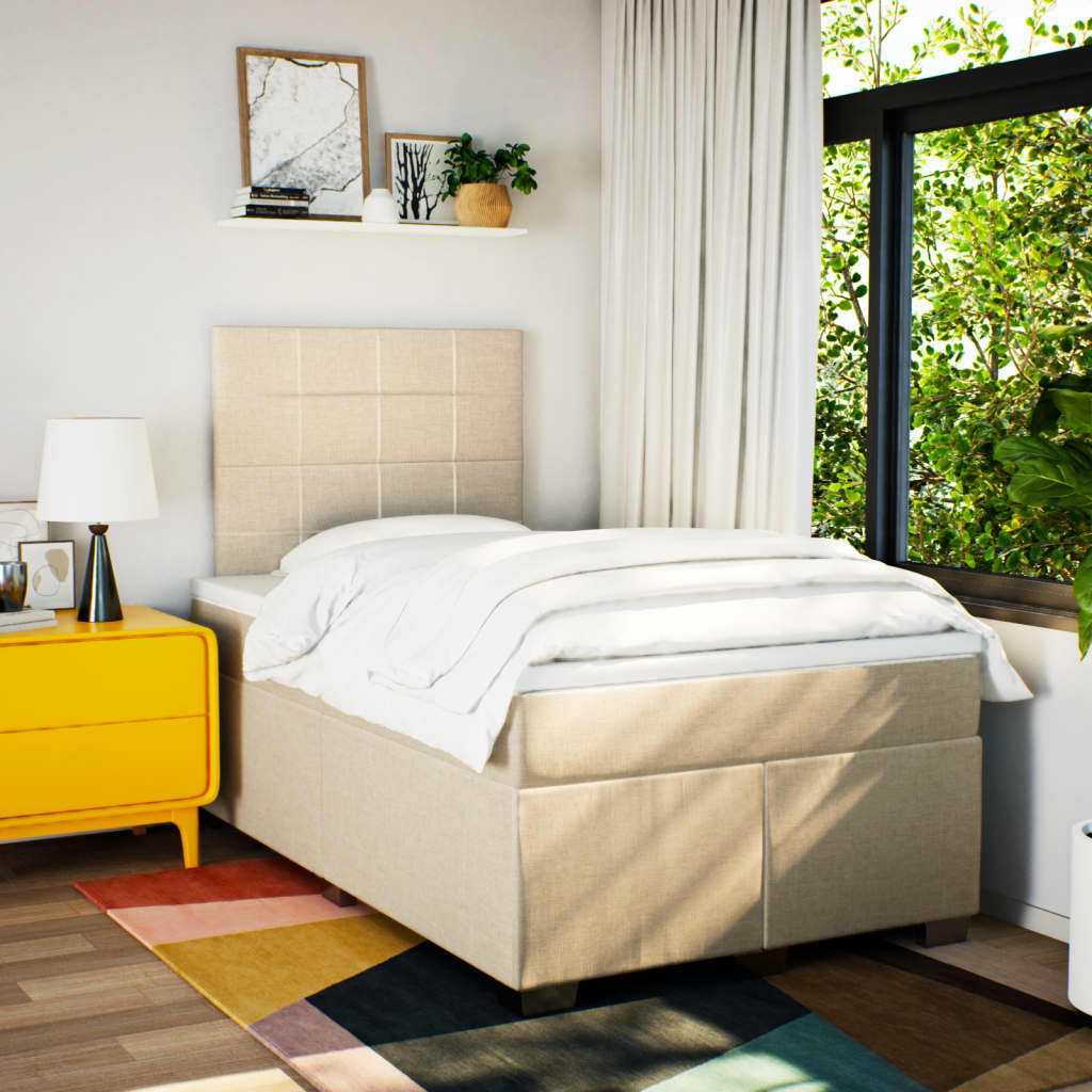 Cama boxspring com colchão 120x190 cm tecido cor creme