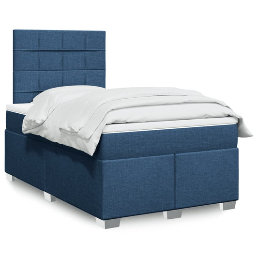 Cama boxspring com colchão 120x190 cm tecido azul