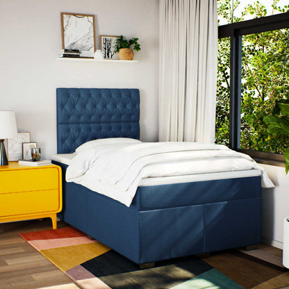 Cama boxspring com colchão 120x190 cm tecido azul