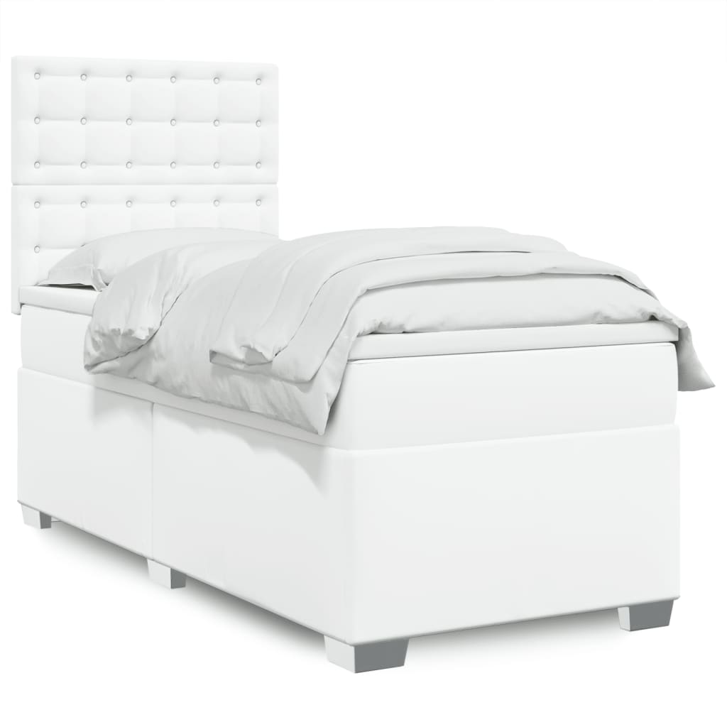 Cama com molas/colchão 90x190 cm couro artificial branco