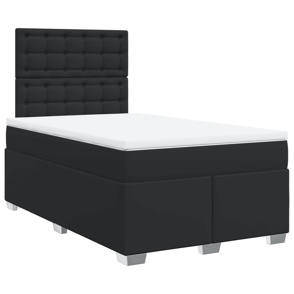 Cama boxspring com colchão 120x190 cm couro artificial preto