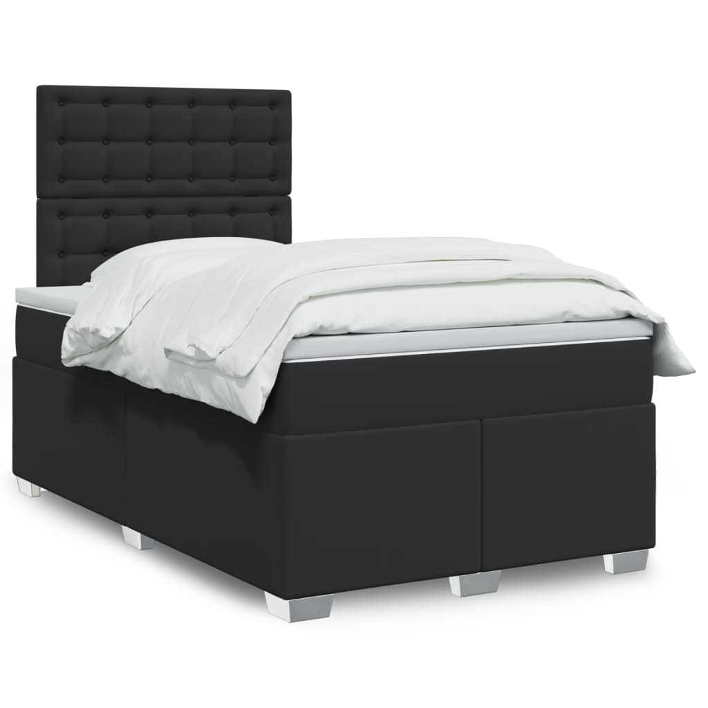 Cama boxspring com colchão 120x190 cm couro artificial preto