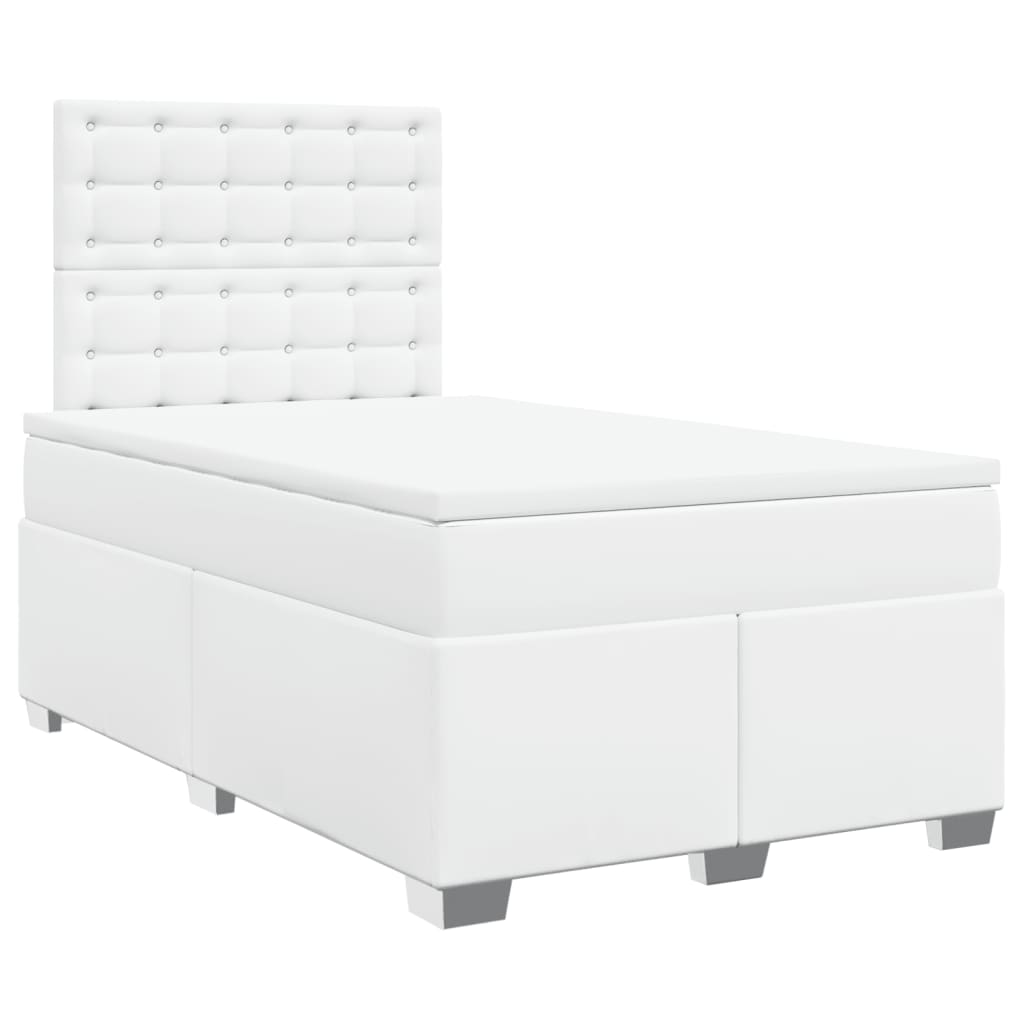 Cama boxspring com colchão 120x190 cm couro artificial branco