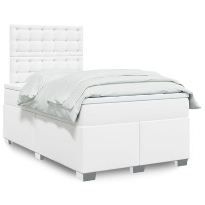 Cama boxspring com colchão 120x190 cm couro artificial branco