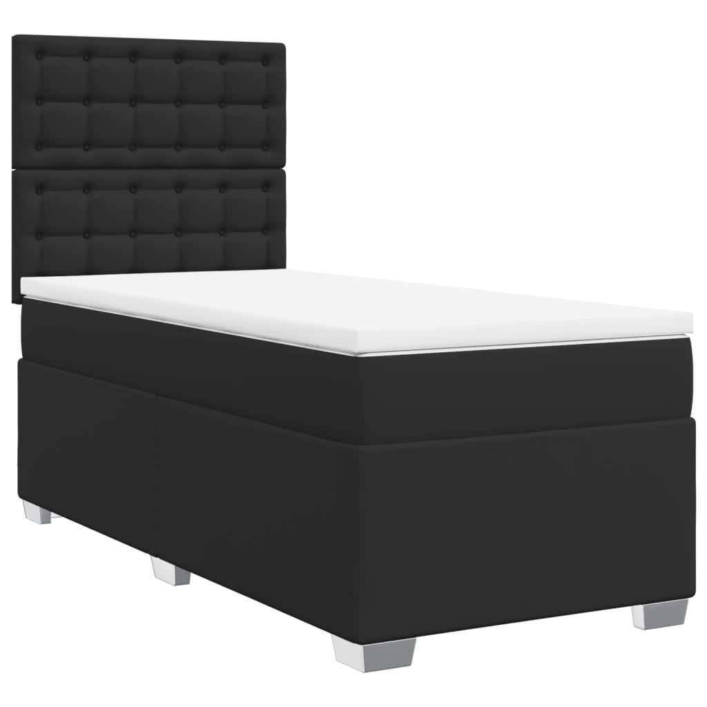 Cama box spring com colchão solteiro couro artificial preto