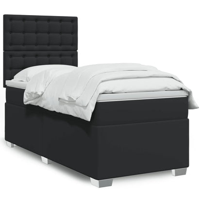 Cama box spring com colchão solteiro couro artificial preto