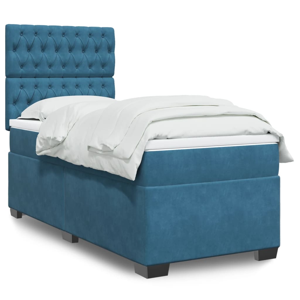 Cama boxspring com colchão 90x200 cm veludo azul