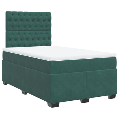 Cama boxspring com colchão 120x190 cm veludo verde-escuro