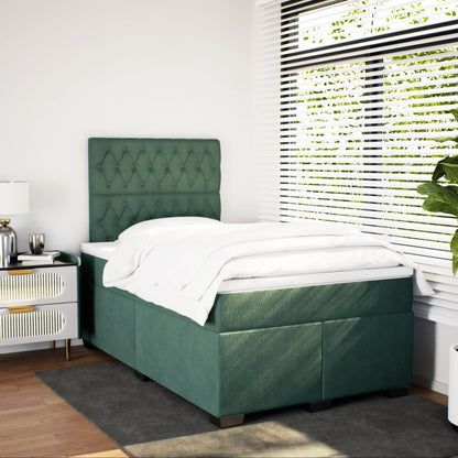 Cama boxspring com colchão 120x190 cm veludo verde-escuro