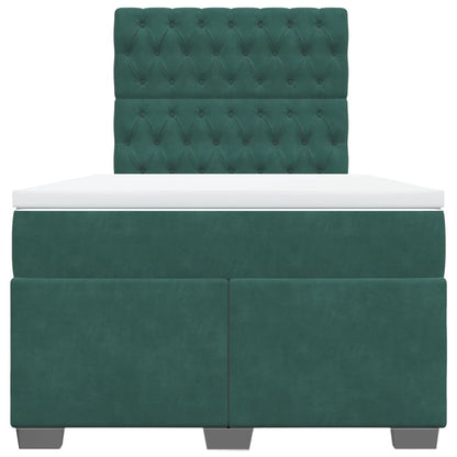 Cama boxspring com colchão 120x190 cm veludo verde-escuro