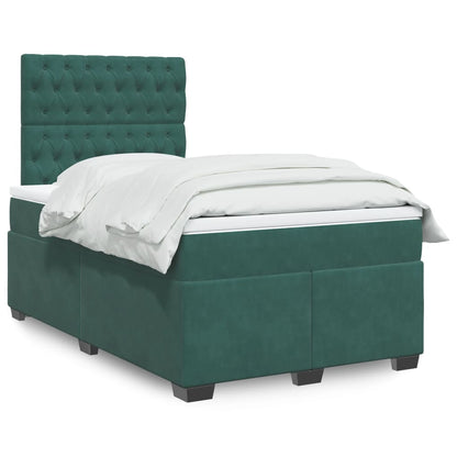 Cama boxspring com colchão 120x190 cm veludo verde-escuro