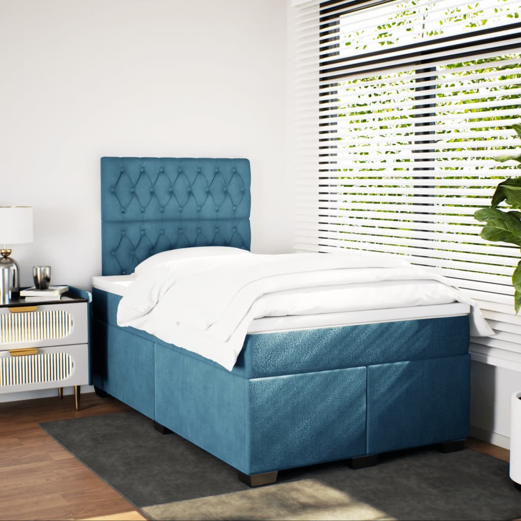 Cama boxspring com colchão 120x190 cm veludo azul