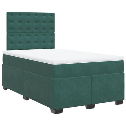 Cama boxspring com colchão 120x190 cm veludo verde-escuro