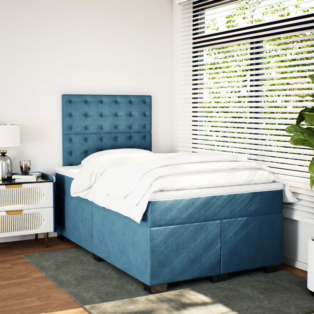 Cama boxspring com colchão 120x190 cm veludo azul