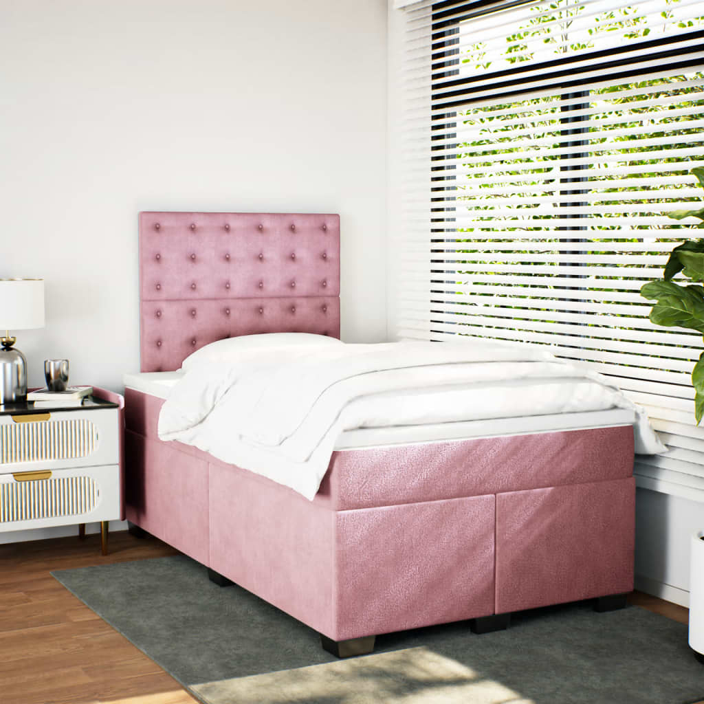 Cama boxspring com colchão 120x190 cm veludo rosa