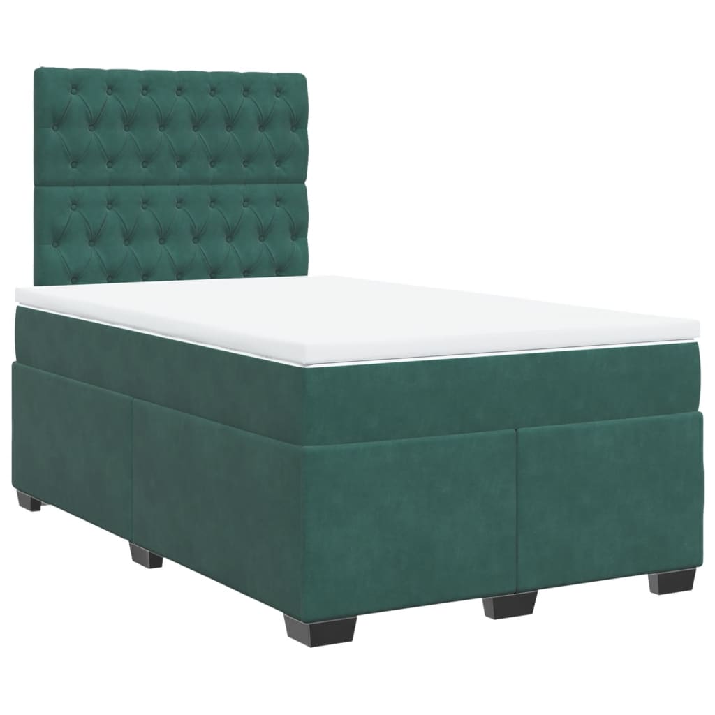 Cama boxspring com colchão 120x200 cm veludo verde-escuro