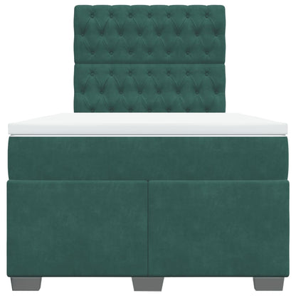 Cama boxspring com colchão 120x200 cm veludo verde-escuro