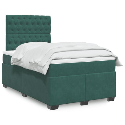 Cama boxspring com colchão 120x200 cm veludo verde-escuro