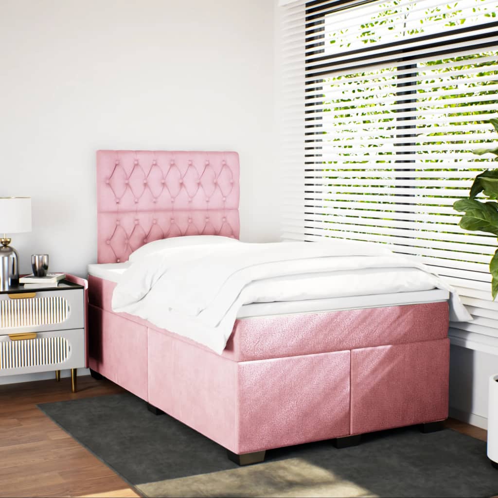 Cama boxspring com colchão 120x200 cm veludo rosa