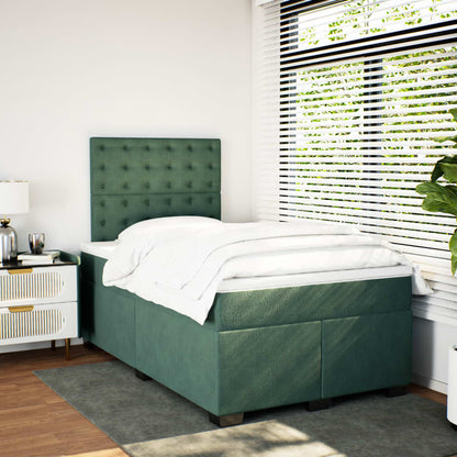 Cama boxspring com colchão 120x200 cm veludo verde-escuro