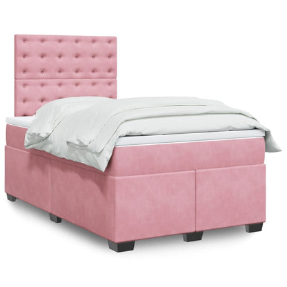 Cama boxspring com colchão 120x200 cm veludo rosa