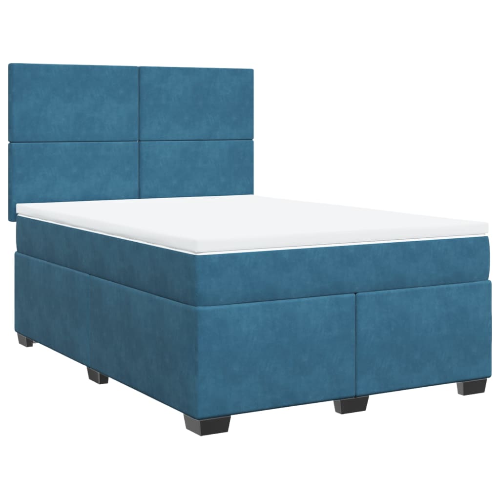 Cama boxspring com colchão 140x190 cm veludo azul