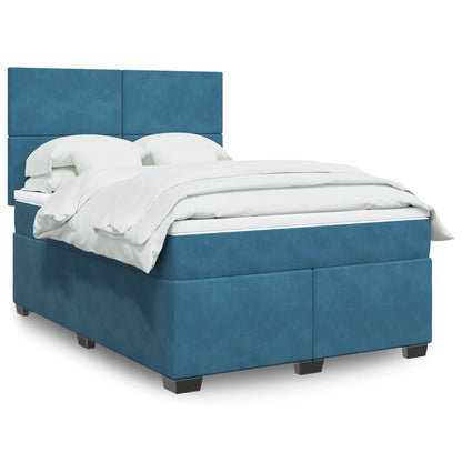 Cama boxspring com colchão 140x190 cm veludo azul