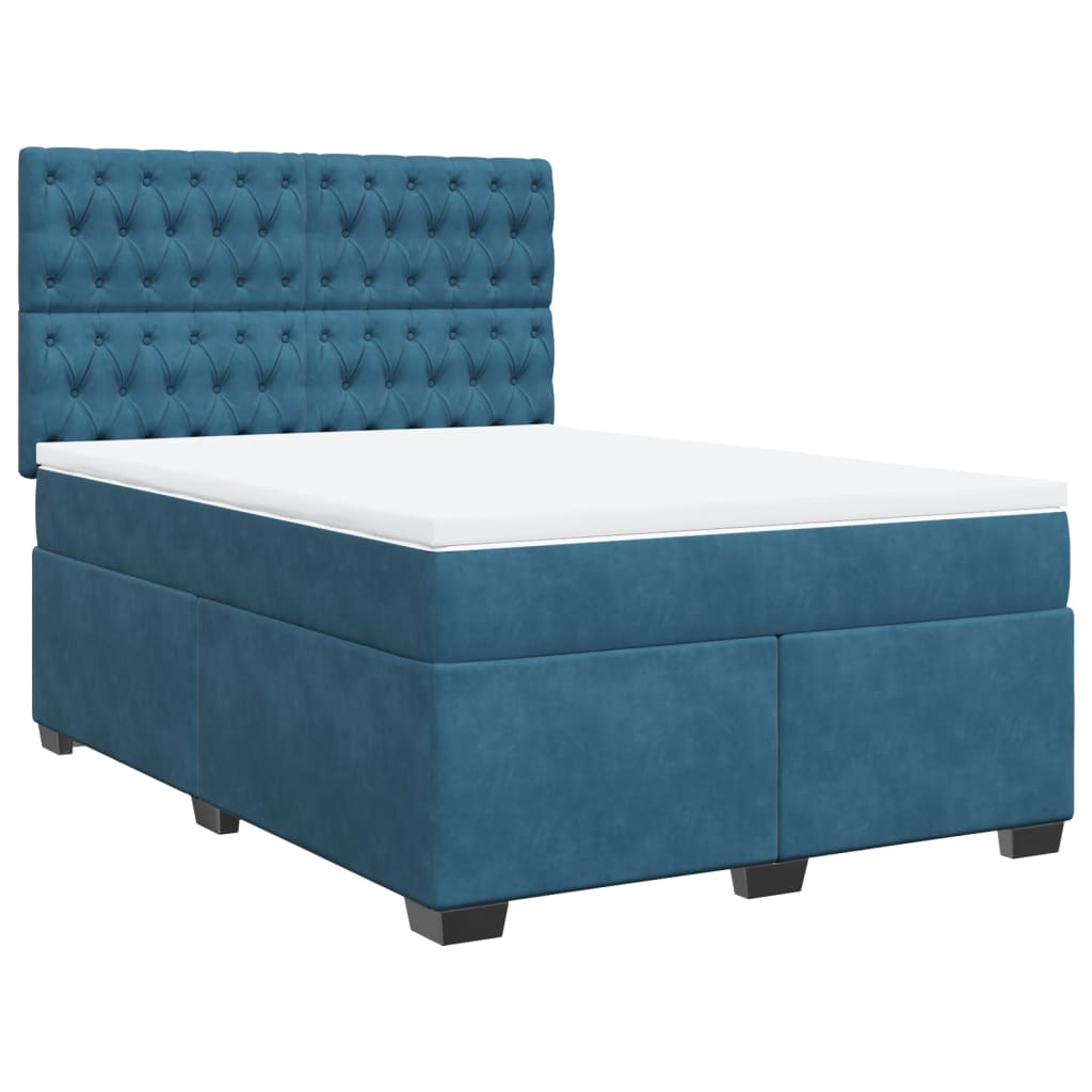 Cama boxspring com colchão 140x190 cm veludo azul