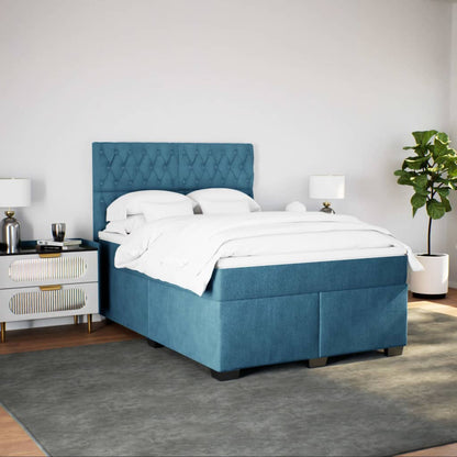 Cama boxspring com colchão 140x190 cm veludo azul