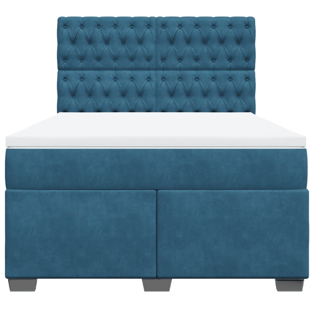 Cama boxspring com colchão 140x190 cm veludo azul