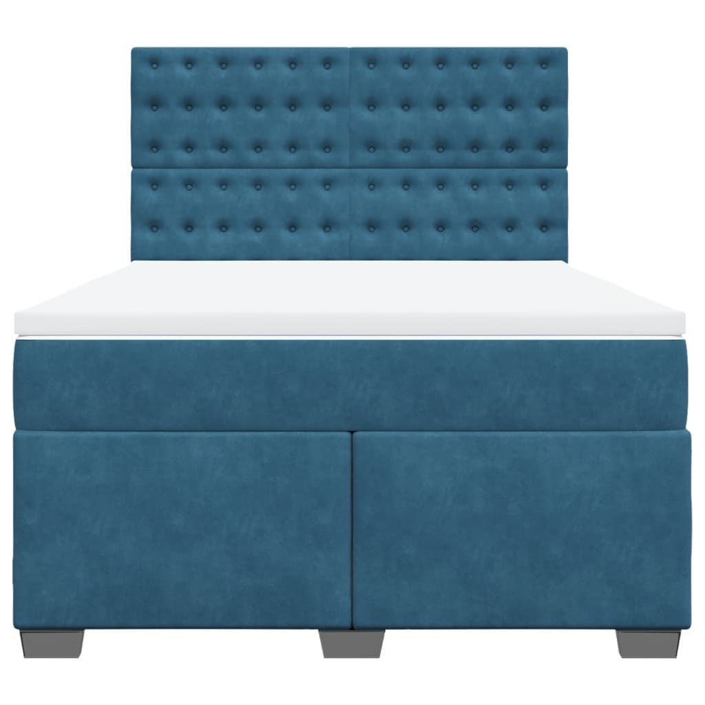 Cama boxspring com colchão 140x190 cm veludo azul