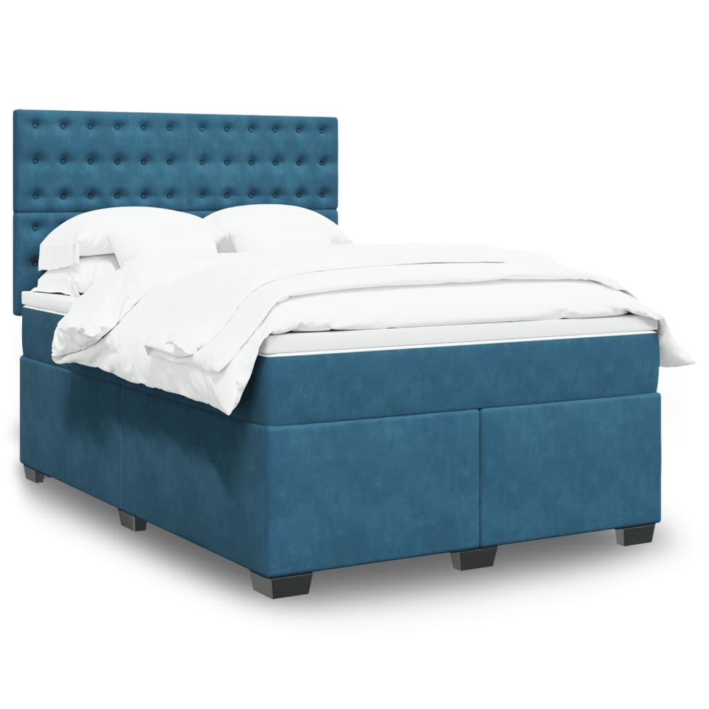 Cama boxspring com colchão 140x190 cm veludo azul