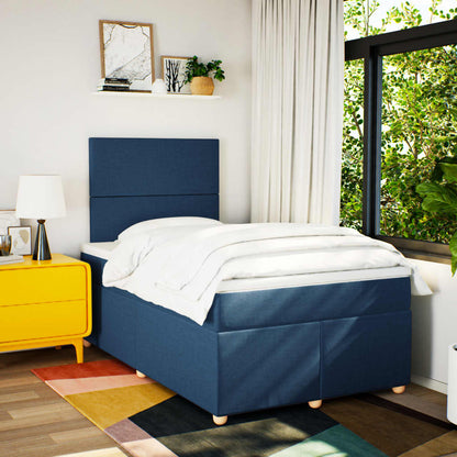 Cama boxspring com colchão 120x190 cm tecido azul