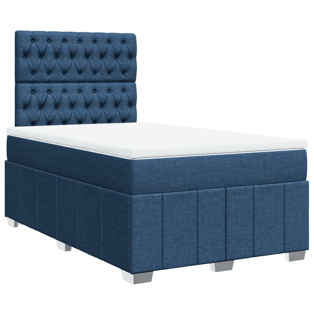 Cama boxspring com colchão 120x190 cm tecido azul