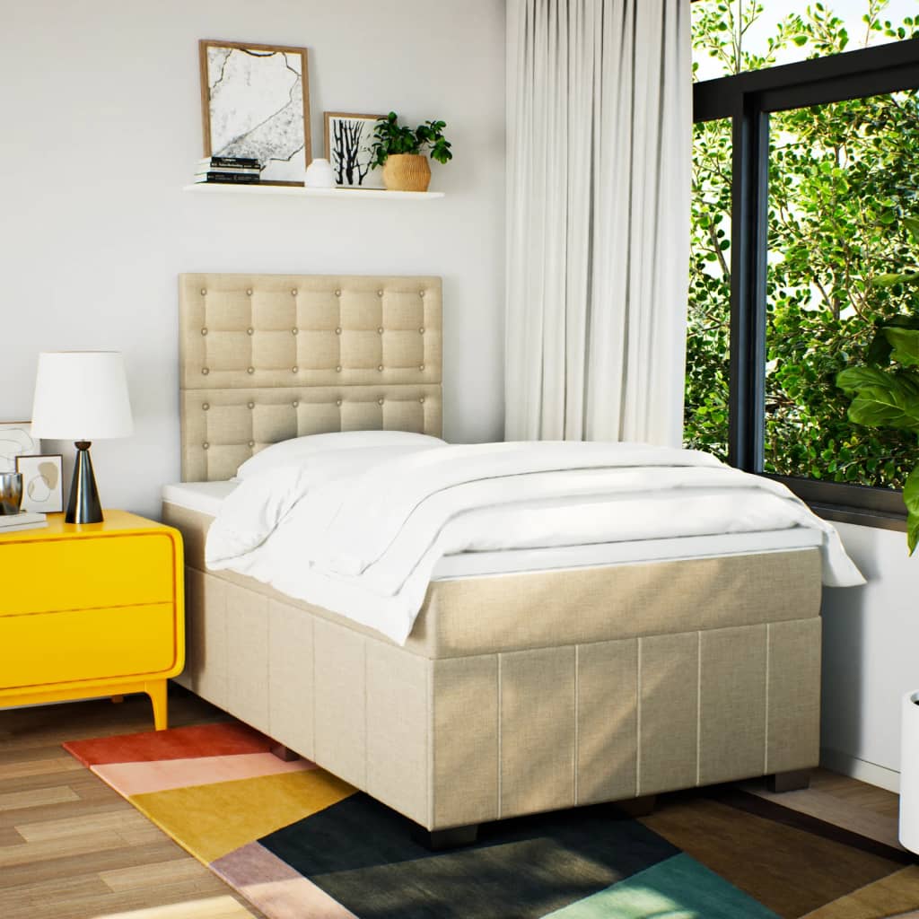 Cama boxspring com colchão 120x190 cm tecido cor creme