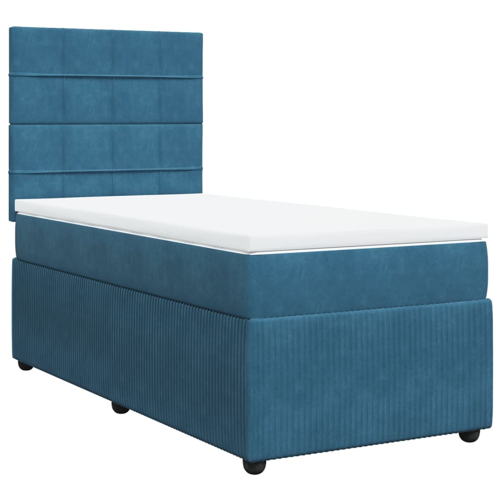 Cama boxspring com colchão 90x190 cm veludo azul