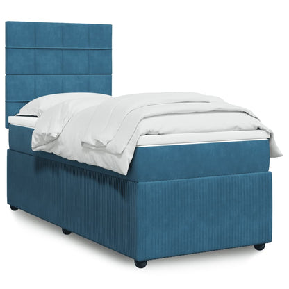 Cama boxspring com colchão 90x190 cm veludo azul