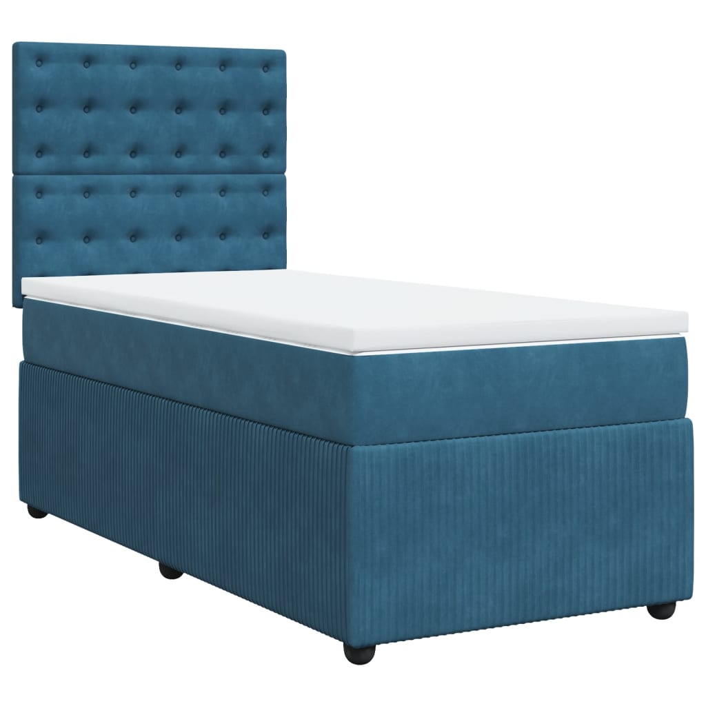 Cama boxspring com colchão 90x200 cm veludo azul