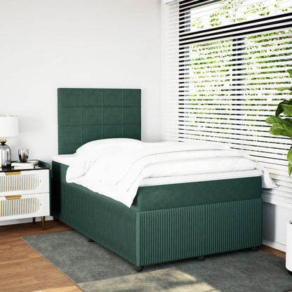 Cama boxspring com colchão 120x190 cm veludo verde-escuro