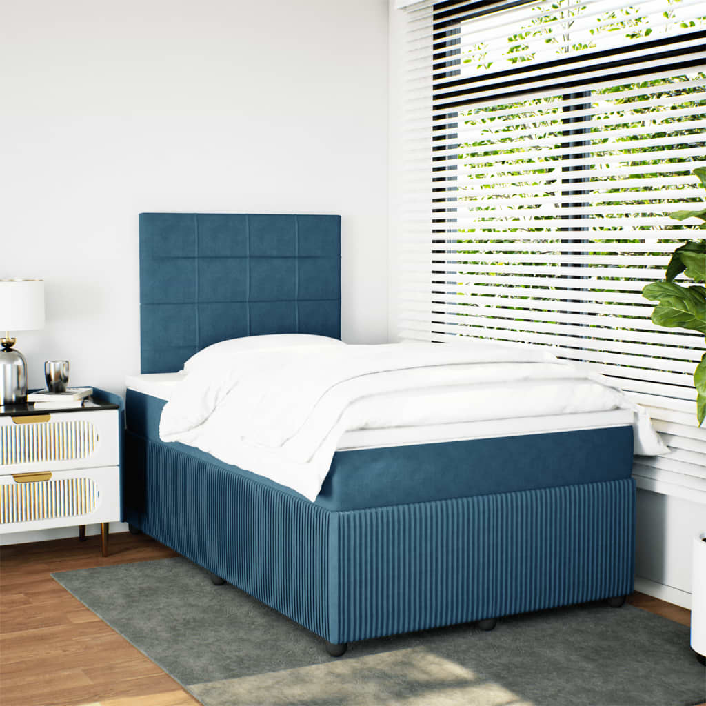 Cama boxspring com colchão 120x190 cm veludo azul