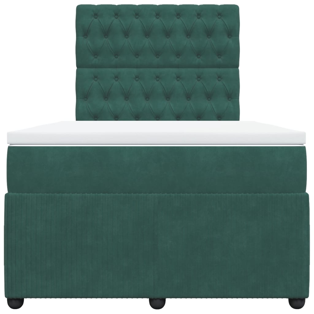 Cama boxspring com colchão 120x190 cm veludo verde-escuro