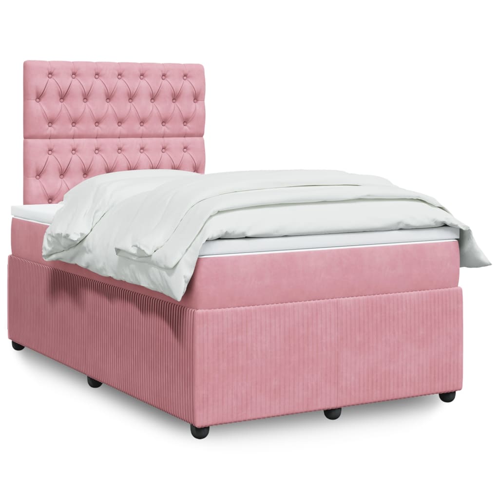 Cama boxspring com colchão 120x190 cm veludo rosa