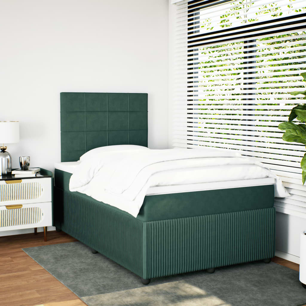 Cama boxspring com colchão 120x200 cm veludo verde-escuro