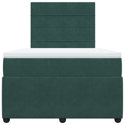 Cama boxspring com colchão 120x200 cm veludo verde-escuro