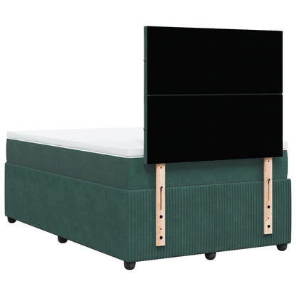 Cama boxspring com colchão 120x200 cm veludo verde-escuro