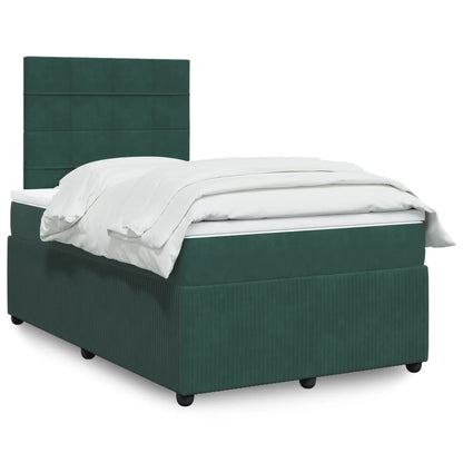 Cama boxspring com colchão 120x200 cm veludo verde-escuro