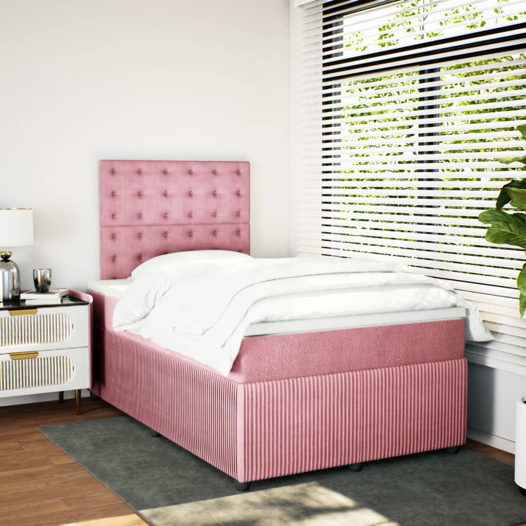 Cama boxspring com colchão 120x200 cm veludo rosa