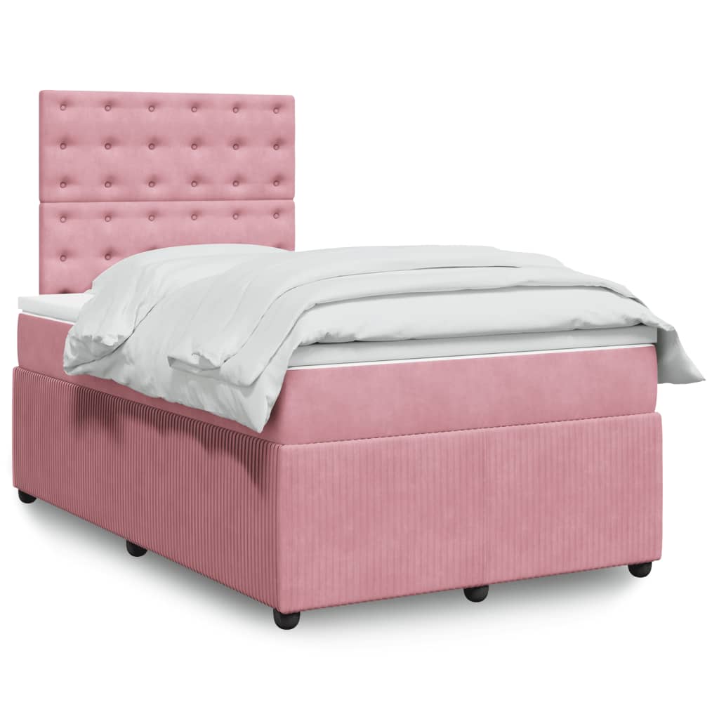 Cama boxspring com colchão 120x200 cm veludo rosa